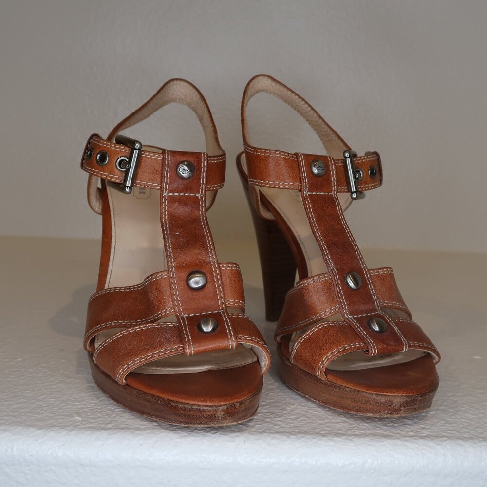 Coach Sandal Vegan Leather Size 7 Heal Camel - Picture 6 of 7